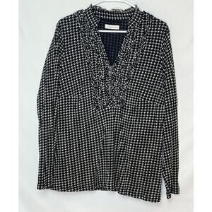 Coldwater Creek Womens 2X Black White Chevron Print Long Sleeve Pullover Blouse